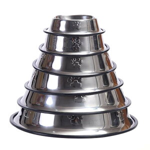 猫と犬用のステンレス製ペットボウル。こぼれにくく、滑りにくいフード&ウォーターボウル。キュートな足跡柄がデザインされています。小サイズ2個セット。