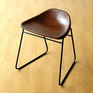 スツール アンティーク レトロ レザー 革張り おしゃれ 椅子 鉄脚 ダークブラウン 48×44×51cm アイアンと本革のスツール B