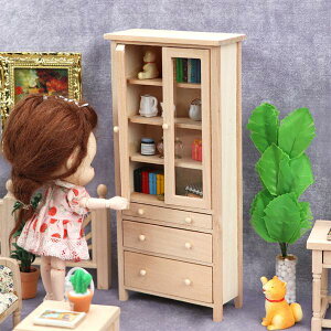 かわいいドールハウス本棚キャビネットミニチュア1:12アクセサリーおもちゃディスプレイ棚の装飾工芸品ドア付き本棚子供のためのドールハウス家具