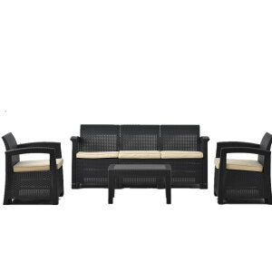 ガーデンファニチャー ラタン調 ガーデンソファー ガーデンテーブル チェアー 3点セット 樹脂製 クッション付き 屋外 家具 高級 テラス ホテル 室内・お庭 四季通用 贈り物 耐荷重150KG 東京