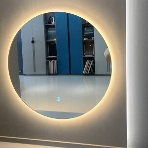 LEDライト付きバスルームミラー、大きな丸いフレームレス化粧鏡、LED照明付き壁掛け化粧鏡