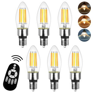 ャンデリア電球 E17口金 LED電球 フィラメント電球 50W形相当 600LM 調光 調色 リモコン付き LEDランプ 消費電力4.5W 遠隔操作 昼光色 昼白色 電球色 常夜灯 広配光タイプ 90%省エネ 雰囲気 6個セッ