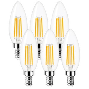 LED電球 E12 口金 全方向 シャンデリア電球 40W形相当 口金直径12mm C35 電球色 2700K フィラメント電球 360° レトロ 演色性 クリアタイプ 密閉器具対応 4W 省エネ チラツキ少ない シャンデリア風 ロ
