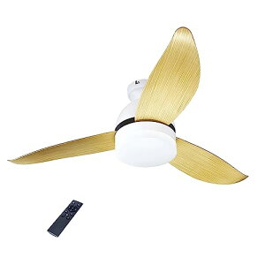 静音DCモーター・シーリングファンライト LED内蔵 3枚羽根 リモコン付き 黒ボディー ダークブラウン羽根 常夜灯 揺らぎ送風モード