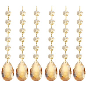 ティアドロップ水晶シャンデリアペンダントビーズ 6個セット 160mm 長さ 38mm シャンデリアプリズムパーツ 装飾用ビーズ アートクラフト装飾 電気めっきゴー ルドトーン