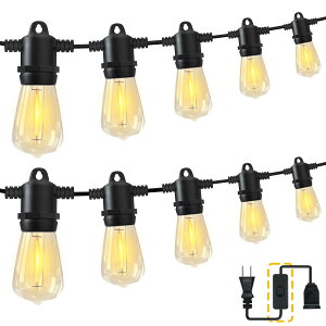 ストリングライト 屋外 防水 24m 延長コード スイッチ付き 27個LED電球 電球色 PC素材 破損しにくい E12口金 連結可能 屋内照明 パーティー電飾 ガーデンライト