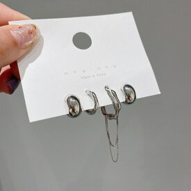 冬のイヤリングとイヤークリップ、新しい韓国のファッションデザイン不規則なイヤークリップ、4点セット
