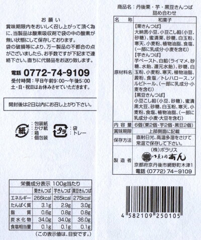 御菓子司あん★三種きんつば詰合せ原材料