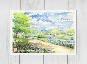 ☆ 楽天ランキング2位入賞 ☆鴨川 出町柳から北へ( 新緑 河川敷 水辺 出町柳 京都 和風 水彩画 風景画 )★当店オリジナル★【 デイリーランキング 2位入賞 】