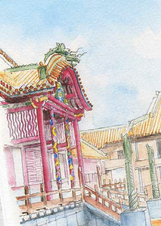 楽天市場】首里城 正殿 ( 琉球王国 那覇 沖縄 水彩画 風景画 )☆当店 