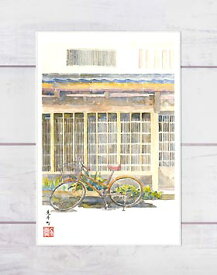 先斗町 [ 自転車と格子窓 ] ( 自転車 爽やか 和風 水彩画 風景画 ) ★当店オリジナル★