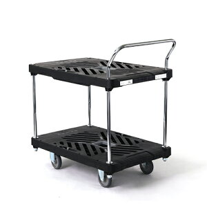 花岡車輌 プラスチック台車 ダンディXシリーズ 2段テーブル式 サイレントキャスター  XL-BT2 ブラック