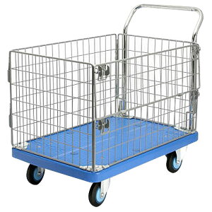 カナツー プラスチック手押し台車 PLA300Y-AMIM1 金網枠付