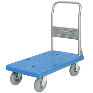 カナツー プラスチック手押し台車 PLA300-HP-DS ハンドル固定式 空気入タイヤ ストッパー付