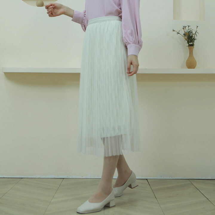 楽天市場】プリーツスカート ロングスカート ミモレ丈 チュール 