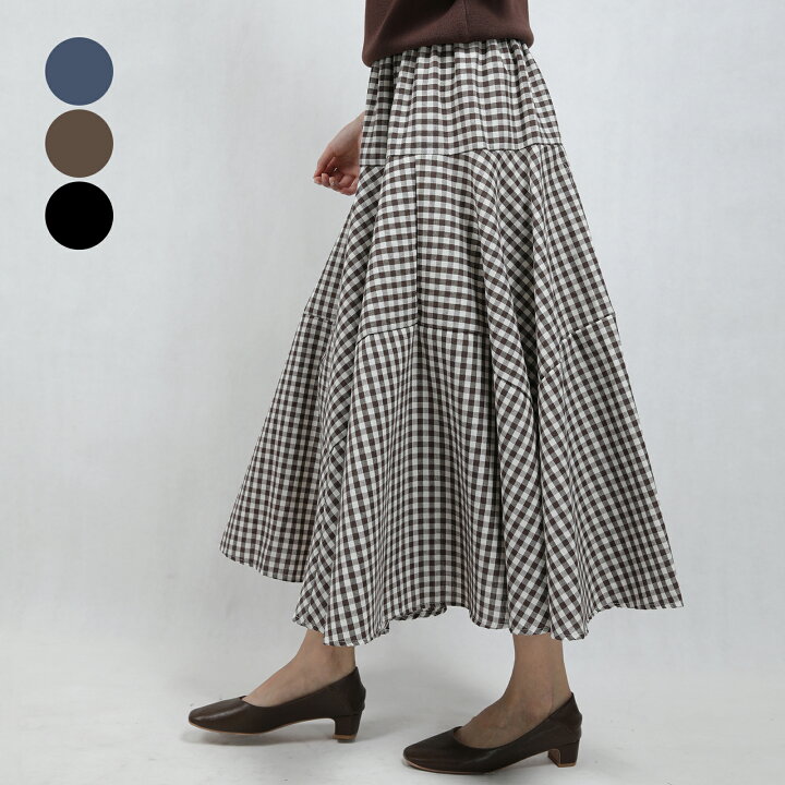 楽天市場】ギンガムチェック 柄 ミモレ丈 スカート レディース フレア  