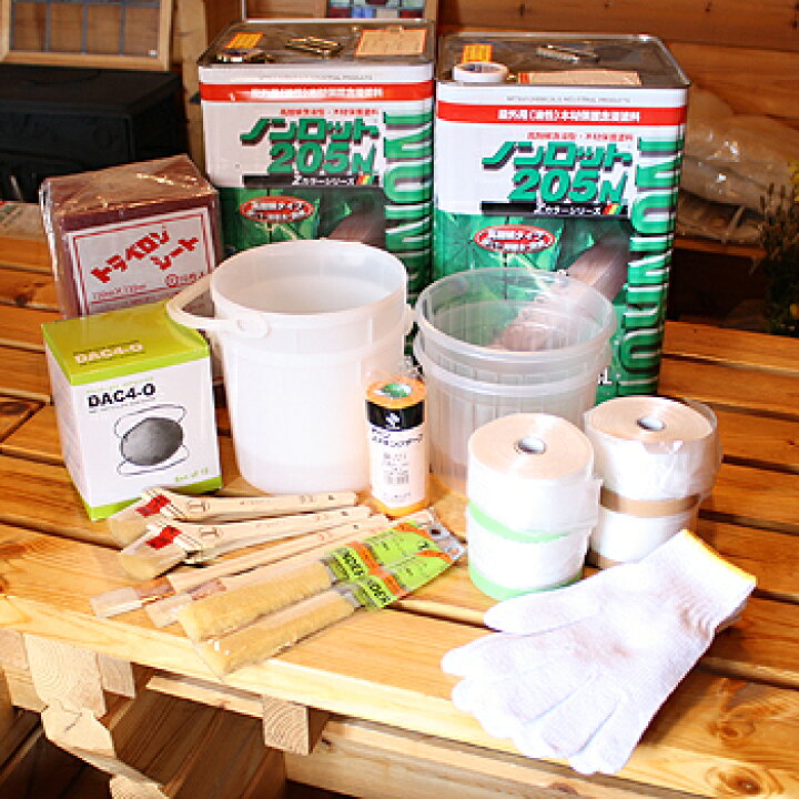 ビックボックスオリジナルログハウス外壁塗料セットノンロット14L缶x2 と 刷毛セット2人用 DIY・工具 | szklanagora.pl