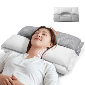 Juliyas 枕 首が痛くならない 人気 まくら 安眠枕【二層構造•耳と後頭部の凹型中空設計】低反発 高反発 抱き枕 いびき防止 首や肩の負担にならない 立体構造40x60cm 6/10cm高さ調節可能 横向き