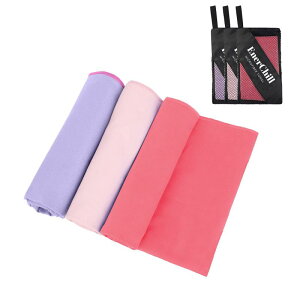 EnerChill 速乾タオル3枚セット ビーチ スポーツ マイクロファイバー スイミング プール コンパクト 軽量 汗拭き アウトドア ジム 登山 旅行 運動 髪 バスタオル