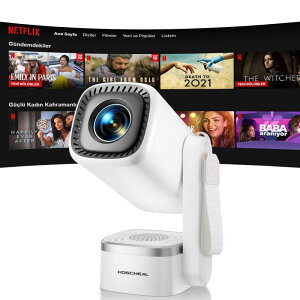 KOSCHEAL �v���W�F�N�^�[ �ƒ�p�yAndroid TV����APP���p�\�E�������ŐL�k���X�^���h�E140°��]�z���^ �z�[���v���W�F�N�^�[ 1080p 300ANSI ���P�x �V�䓊�e Wi-Fi6 4K�Ή� Bluetoot