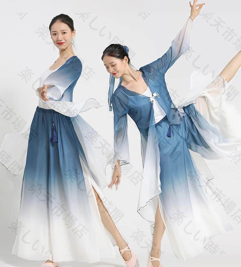 中国古典舞踊ダンスウェア グラデーション ロング丈羽織 長袖