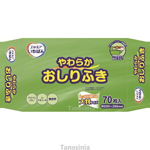エルモア いちばん やわらかおしりふき 20×29.5cm 480181 70枚入 介護用品 無香料 ノンアルコール 大判 取出しやすい K22-1