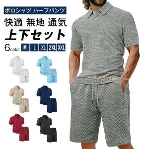 ジャージ 上下セット 凹凸 メンズ ポロシャツ ハーフパンツ ゴルフウェア 父 30代 40代 50代