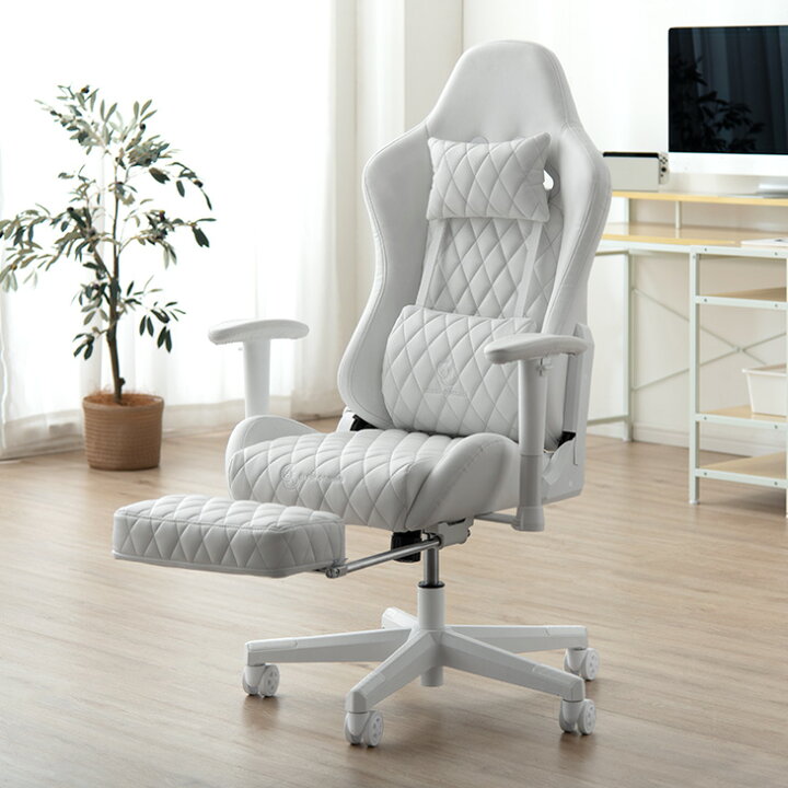 楽天市場】【20時~P5倍】 オールホワイト ゲーミングチェア フットレスト付 リクライニング 昇降 回転 ハイバック オフィスチェア パソコンチェア  リクライニングワークチェア ゲーミングチェアー ゲームチェア ゲーム椅子 デスクチェア デスクチェアー おしゃれ ホワイト ...