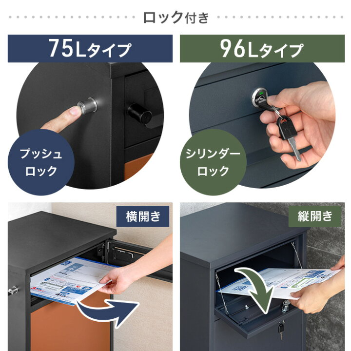 楽天市場】《完成品》 ポスト 一体型 宅配ボックス 両開き 鍵付き 大 