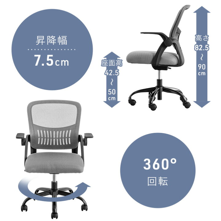 楽天市場】オフィスチェア メッシュ 肘付き ロータリーアーム 可動 