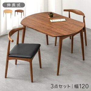 伸長 ダイニングテーブルセット 2人掛け 3点セット 幅120 ダイニングセット 伸縮式 ダイニングテーブル ダイニングチェア 伸長式ダイニングテーブル ダイニング 折りたたみ セット 丸テーブ