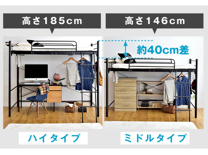 楽天市場】【20時~5％引クーポン】 ロフトベッド ベッド シングル 2 