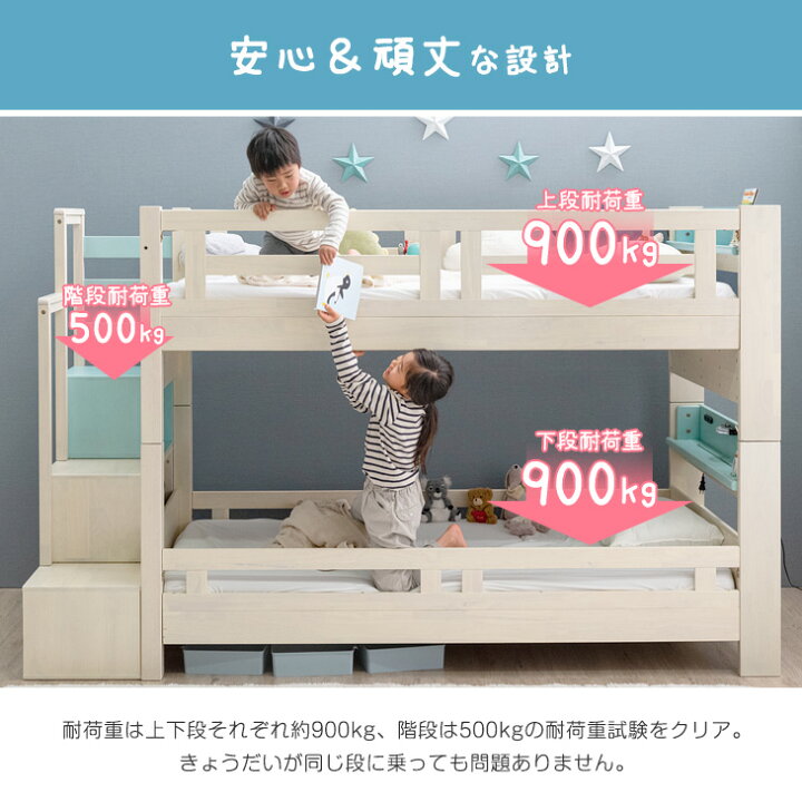 楽天市場】【お得セット】現役ママが考えた 階段付き 二段ベッド 高 
