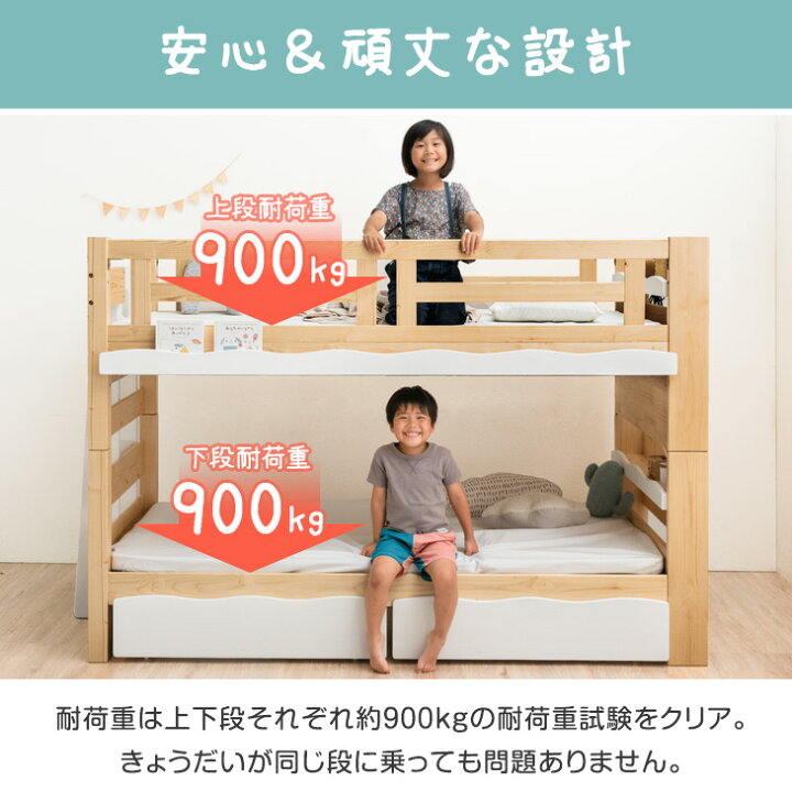 楽天市場】現役ママが考えた 引き出し付 二段ベッド 耐荷重900kg 耐震 