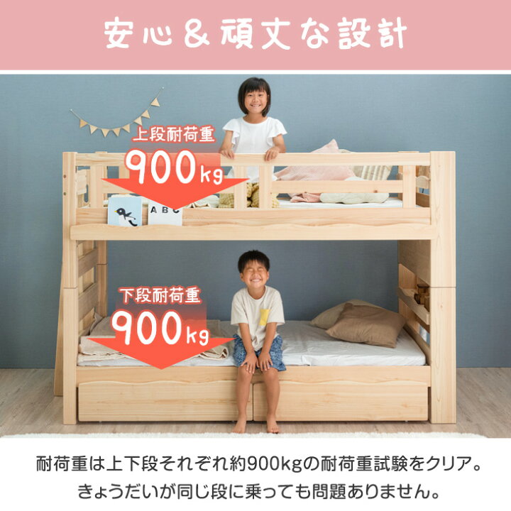楽天市場】現役ママが考えた 引き出し付 二段ベッド 九州産ひのき使用 