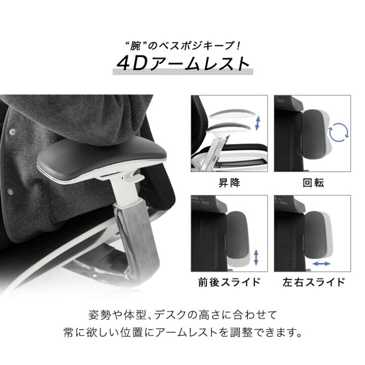 楽天市場】パーソナライズ 多機能チェア メッシュ 4Dアーム 