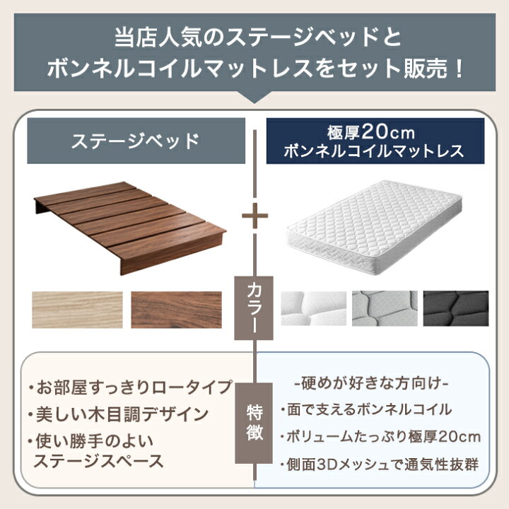 楽天市場】ベッド マットレス付き ステージベッド ボンネルコイル 