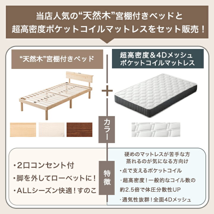 楽天市場】ベッド マットレス付き 超高密度コイル シングルベッド 2口 