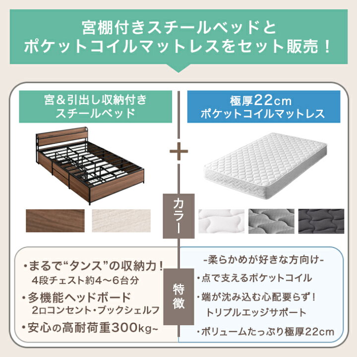 楽天市場】ベッド マットレス付き まるでタンスの収納力 大容量収納 