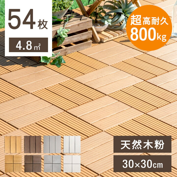 楽天市場 時 4時間p5倍 人工木 ウッドパネル 54枚セット 天然木粉 4 8平米用 ジョイント ウッドタイル ウッド パネル タイル デッキパネル ウッドデッキ フロアデッキ テラス ガーデン ガーデニング 庭 Diy おしゃれ ジョイント式 ジョイントタイル タンスの