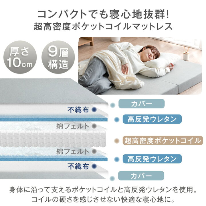 楽天市場】プレミアム 高密度 新技術 三つ折り 厚み10cm ポケット 