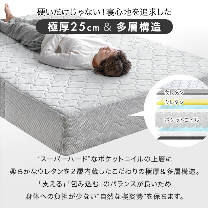 楽天市場】スーパーハード ポケットコイル マットレス 三つ折り 極厚 