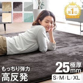 【本日クーポン5％引】 楽天1位 高反発 ラグ 厚手 【防音＆クッション性UP】 極厚 25mm フランネル 防音 滑り止め付 マイクロファイバー ラグマット カーペット 130×185 / 185×185 / 200×250 / 200×300 絨毯 高反発 厚手 ホットカーペット対応 床暖房対応