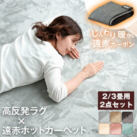 極厚 25mm 高反発 ラグ + 遠赤 ホットカーペット 2点セット 極厚2.5cm 速暖 ラグ 185×185cm 200×250cm 電気カーペット 2畳 3畳 セット 遠赤カーボン 軽量 滑り止め付 ラグマット 冬 カーペット 正方形 四角 オールシーズン 秋 冬用