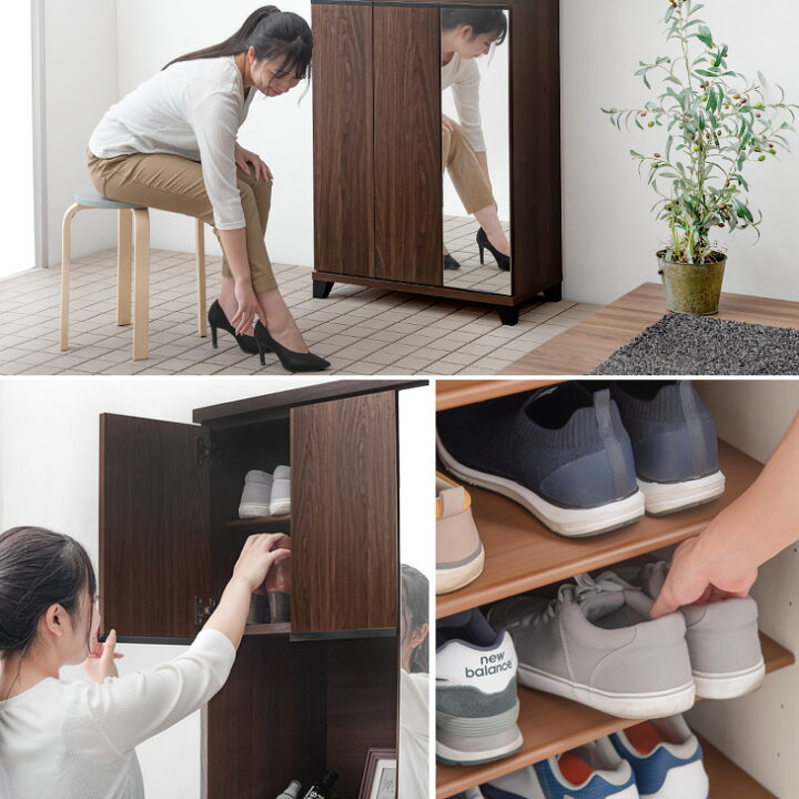 楽天市場】国産 完成品 シューズボックス ミラー付き 幅74 ハイタイプ 