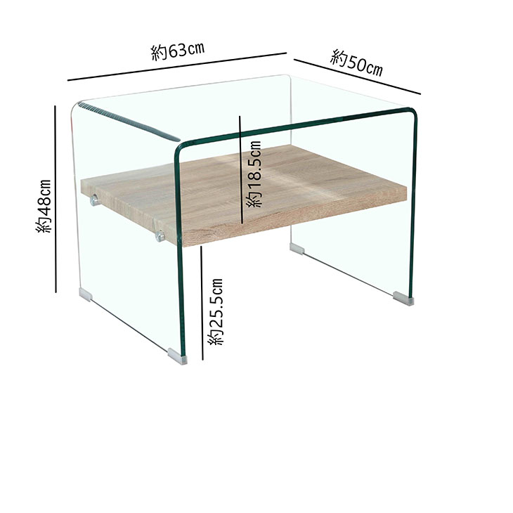 幅63 ローテーブル 棚付き 強化ガラス クリア ガラステーブル リビング