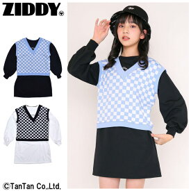 【10日限定！当店10倍＋楽天カード4倍】【50％OFFセール】セットアップ ZIDDY ジディ ワンピース ベスト 女の子 キッズ ジュニア 130 140 150 160 ブロックチェック 長袖 かわいい おしゃれ 春 秋【G】【2201】【C】