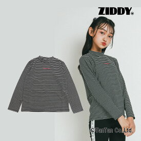 【25日限定！当店10倍＋楽天カード4倍】【50％OFFセール】長袖Tシャツ プチハイネック 女の子 ロゴ ボーダー 130 140 150 160 キッズ ジュニア ZIDDY ジディ【単品】【K】【2301】【C】