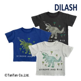 DILASH ディラッシュ 半袖Tシャツ 男の子 キッズ 半袖 Tシャツ 恐竜 迷路 トップス ブルー チャコール オフ　80-140cm【K】【新作】【2402】【49】