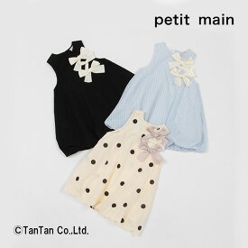 【25日限定！当店10倍＋楽天カード4倍】petit main プティマイン ノースリーブワンピース トップス 女の子 ベビー キッズ 24夏 ドット柄 半袖 チュニック オフ ブラック ブルー 80-130cm【K】【新作】【2402】【50】